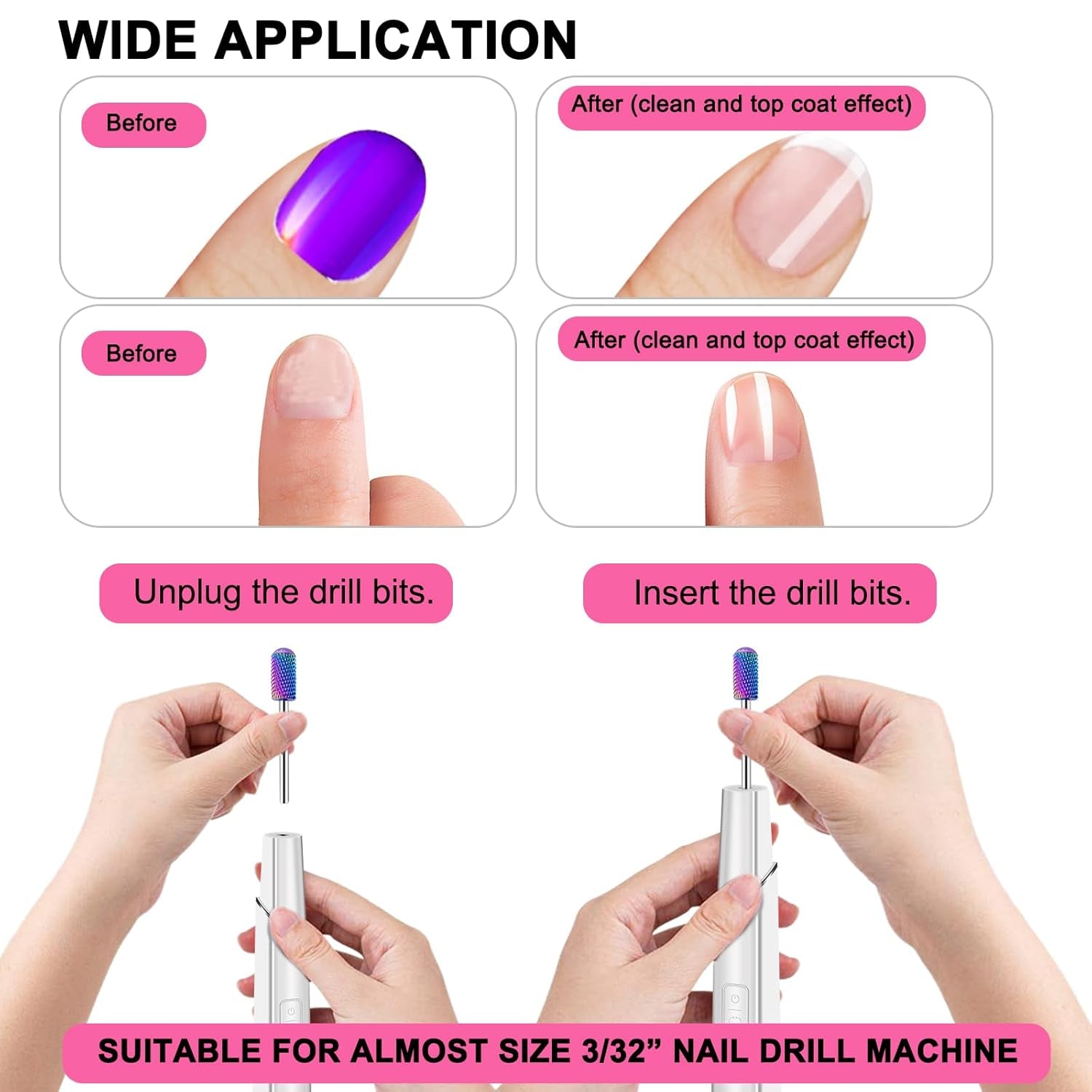 25Pcs Nail Drill Bits Set with Storage Box, 3/32 Inch Tungsten Ceramic Diamond Carbide Nail Drill Bits for Acrylic Gel Polish, Cuticle Efile Remover for Manicure Pedicure