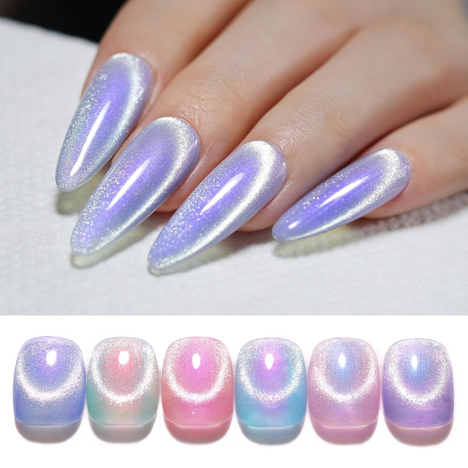 Cat Magnetic Gel Nail Polish 9D Chameleon Holorgraphic Cat Magnetic Eye Gel Polish Glitter Gel Polish Set 6PCS