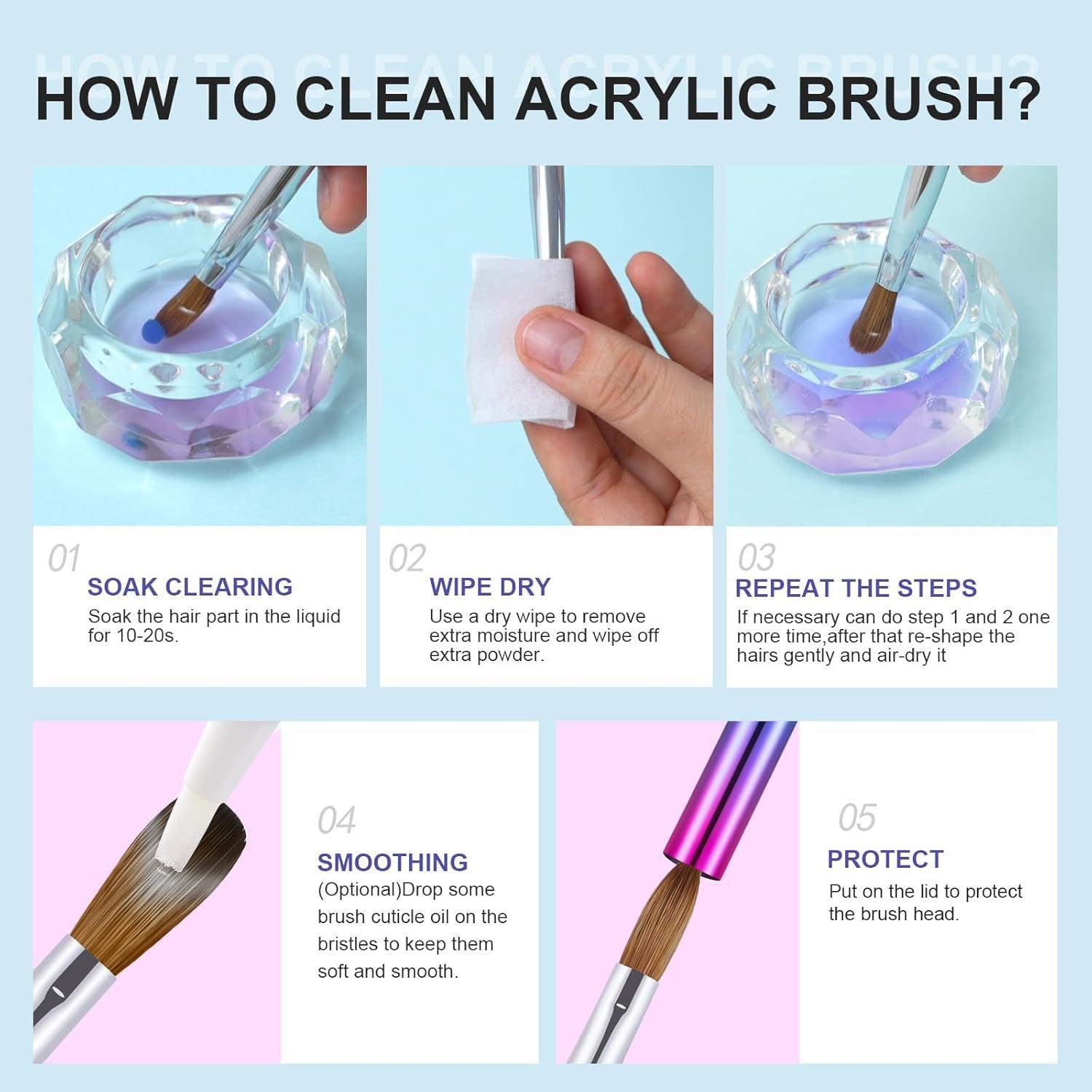 4PCS Acrylic Nail Brush Set, 6/8/12/16. Kolinsky Nail Art Brushes for Acrylic Application, Sturdy Handle Oval Shaped Acrylic Powder Nail Design Tools for Professional Manicure DIY