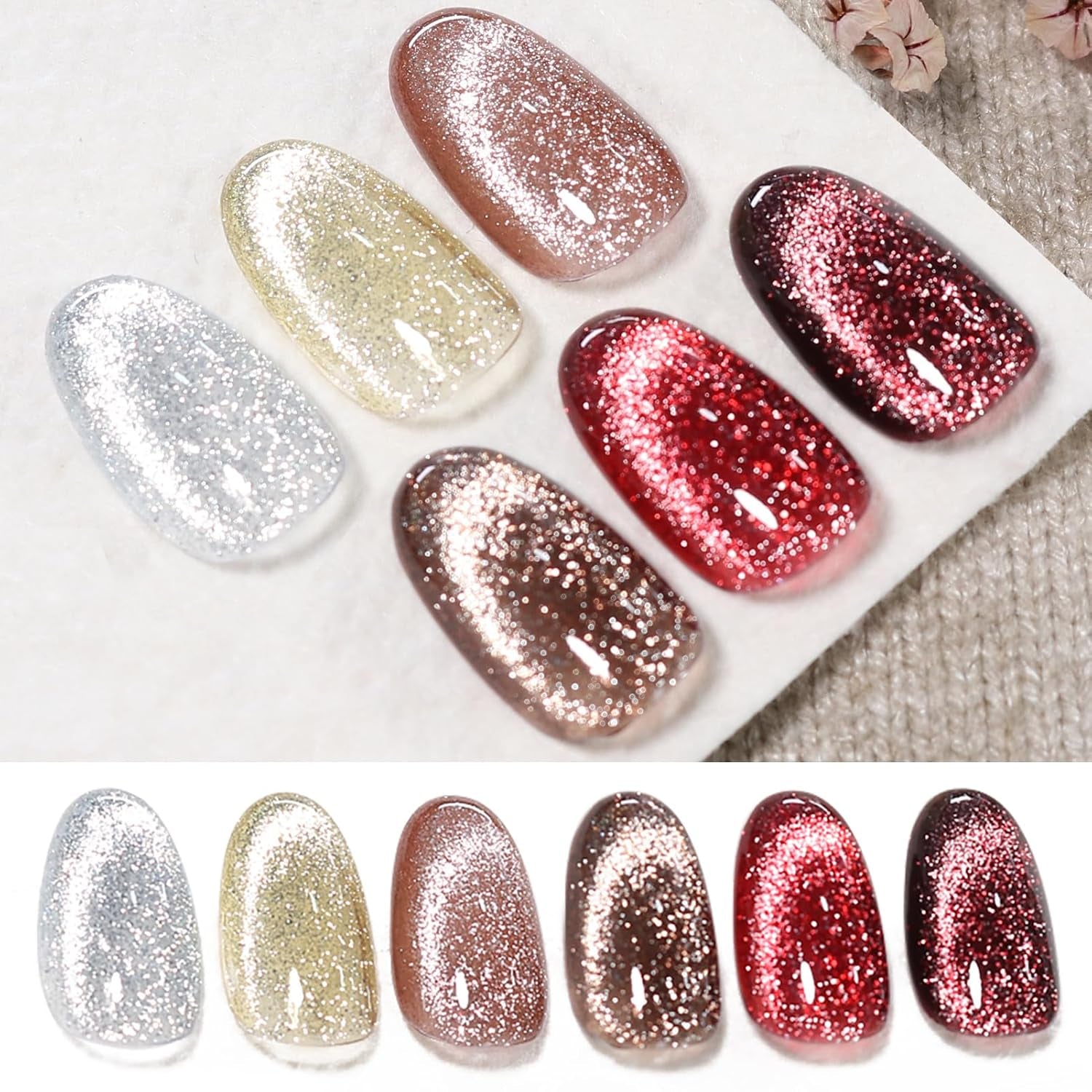 Cat Magnetic Gel Nail Polish 9D Chameleon Holorgraphic Cat Magnetic Eye Gel Polish Glitter Gel Polish Set 6PCS