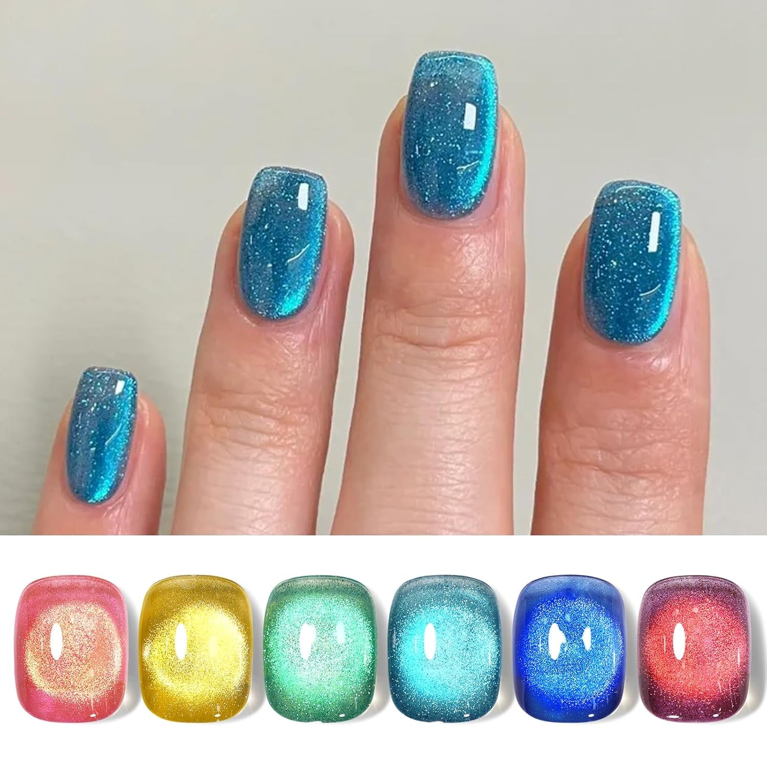 Cat Magnetic Gel Nail Polish 9D Chameleon Holorgraphic Cat Magnetic Eye Gel Polish Glitter Gel Polish Set 6PCS