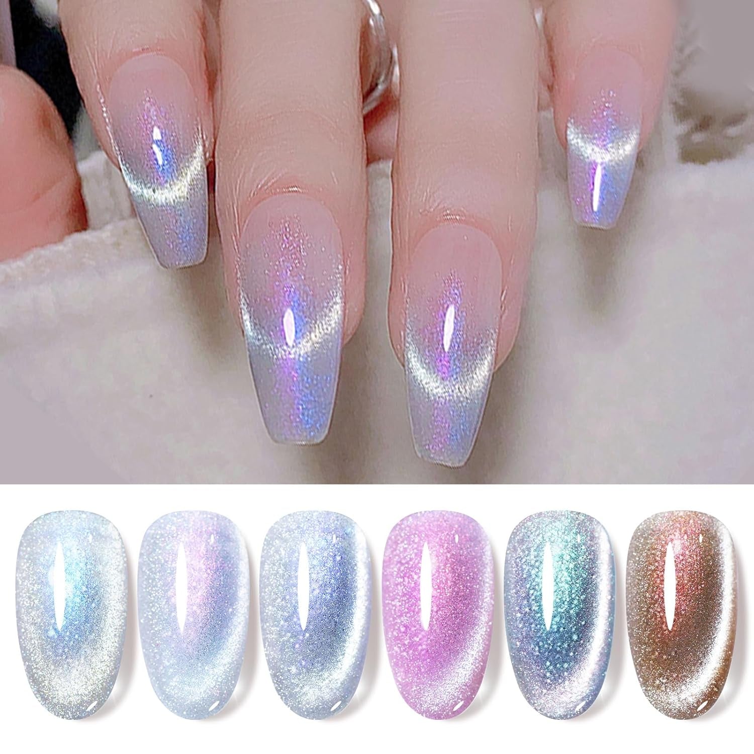 Cat Magnetic Gel Nail Polish 9D Chameleon Holorgraphic Cat Magnetic Eye Gel Polish Glitter Gel Polish Set 6PCS