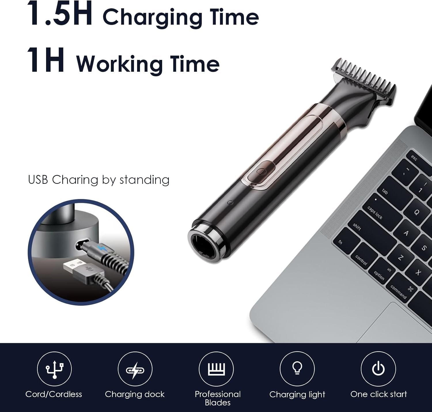 Back Shaver for Men, 5-In-1 Electric Back Hair Removal Razor with Adjustable Extension Handle, Body Hair Trimmer Grooming Kit for Wet or Dry Shaving,Rechargeable,Waterproof (Black)