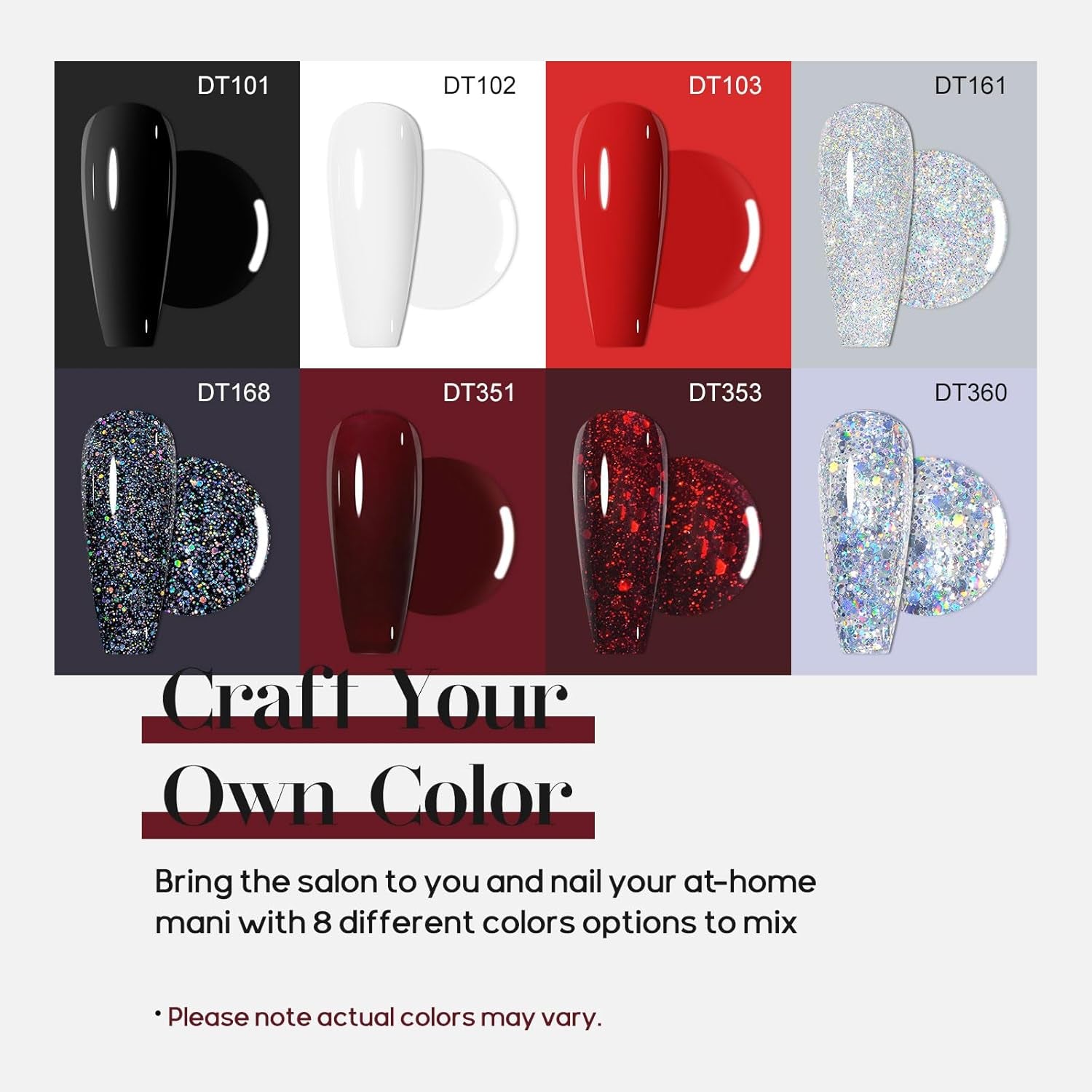 White Red Gel Nail Polish Set, 8 Colors Black Bloody Red Shimmer Red Silver Gel Polish Kit for All Seasons Soak off Gel Nail Manicure Gifts for Women