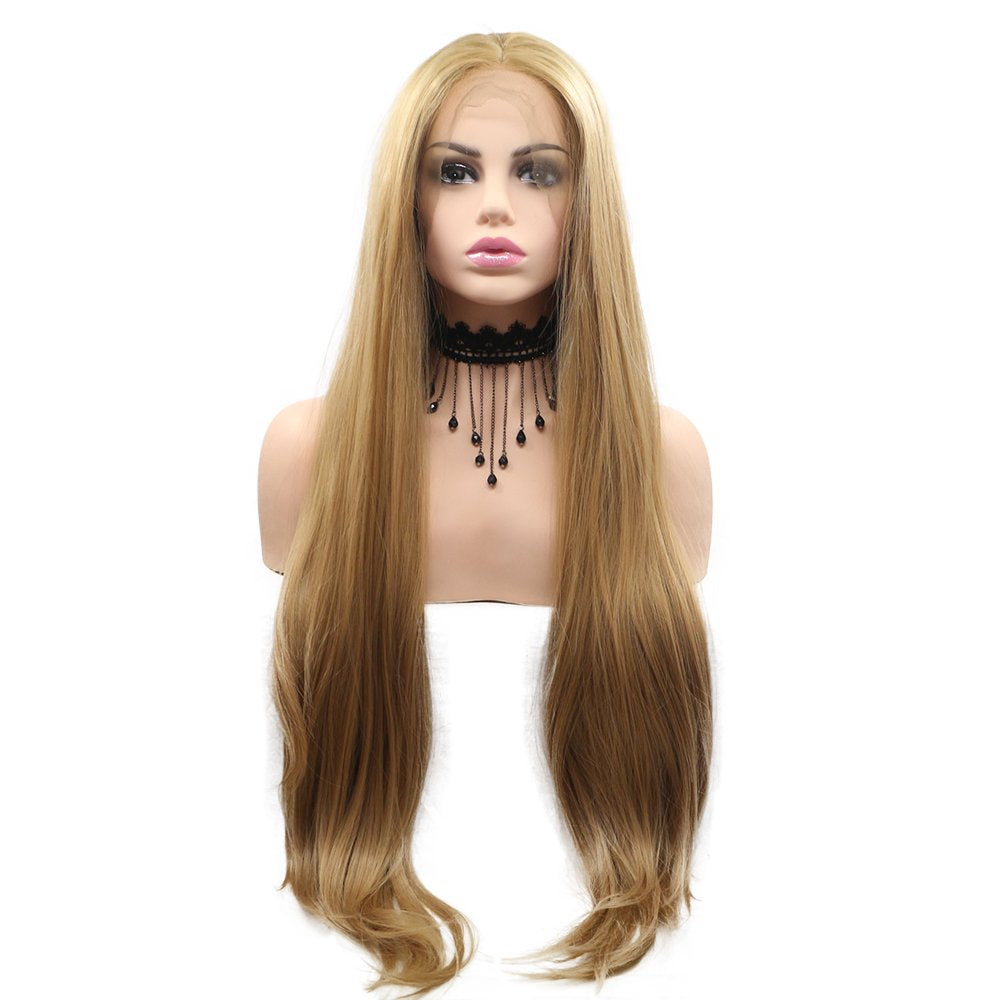 613C#Long Blonde Straight Synthetic Lace Front Wigs for Women Hair Heat Resistant Fiber Long Soft Lace Synthetic Blonde Long Wigs