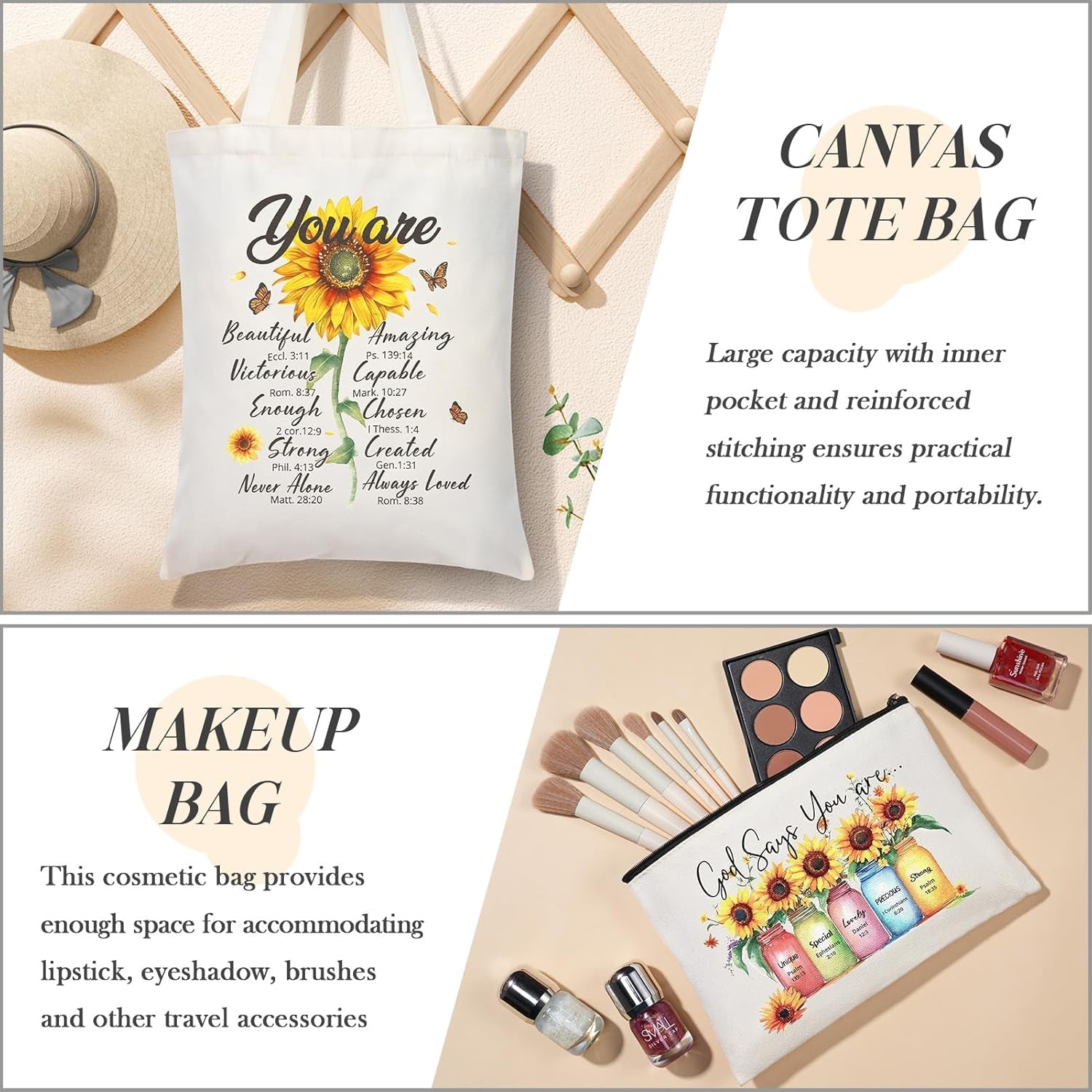 Christian Gifts for Women Faith, Religious Catholic Christmas Gifts for Women Mom Grandma Sister Coworker Inspirational Spiritual Sunflower Gift Birthday Gift for Woman with Makeup Bag 40 OZ Tumbler