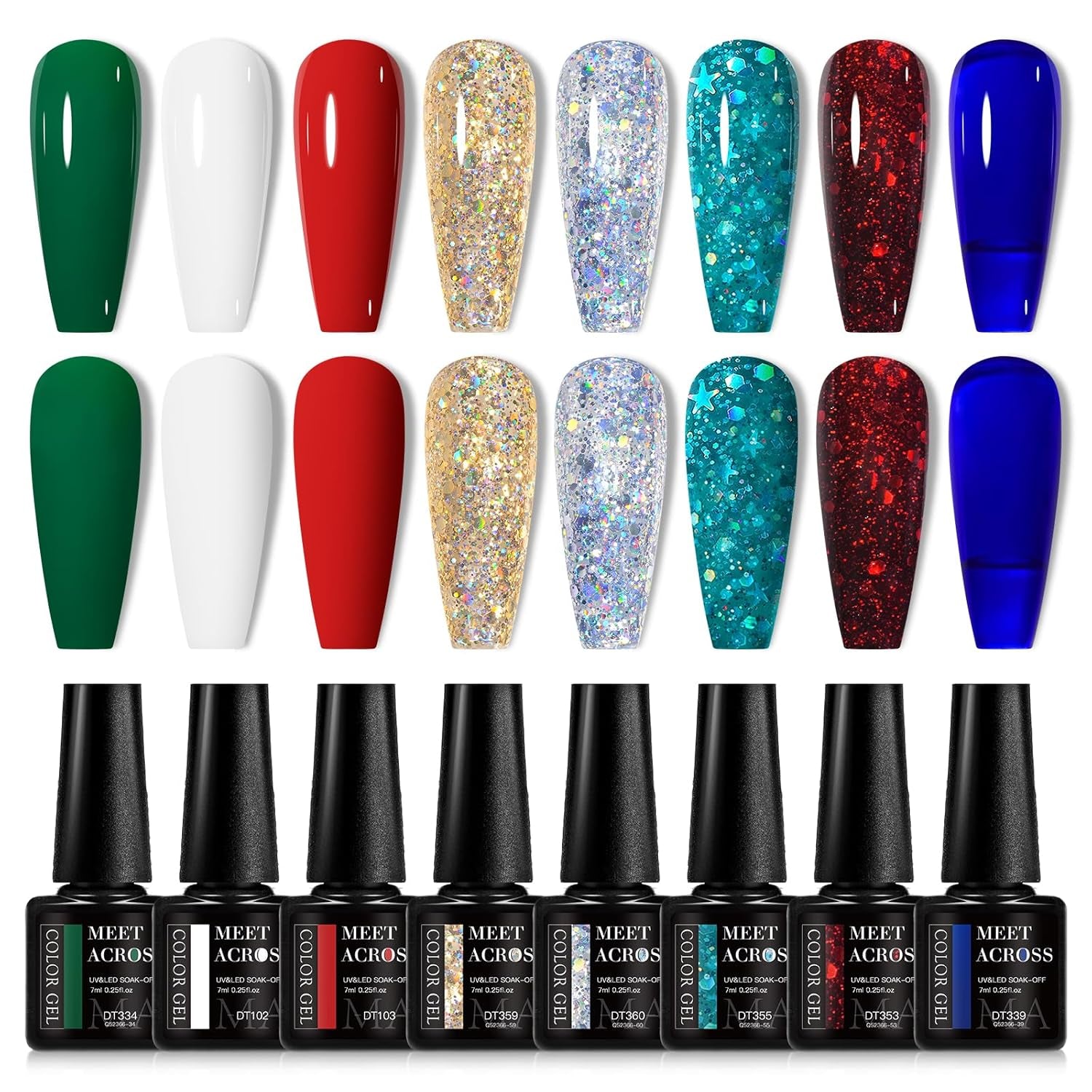 White Red Gel Nail Polish Set, 8 Colors Black Bloody Red Shimmer Red Silver Gel Polish Kit for All Seasons Soak off Gel Nail Manicure Gifts for Women