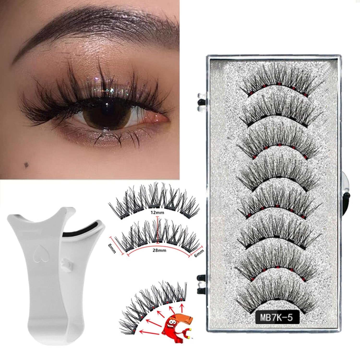 Eyelashes with Applicator, Reusable Dual Magnetic Lashes Kit without Eyeliner Magnetic Eyelashes Natural Look Wispy False Eyelashes No Glue or Liner Needed, Easy to Wear …