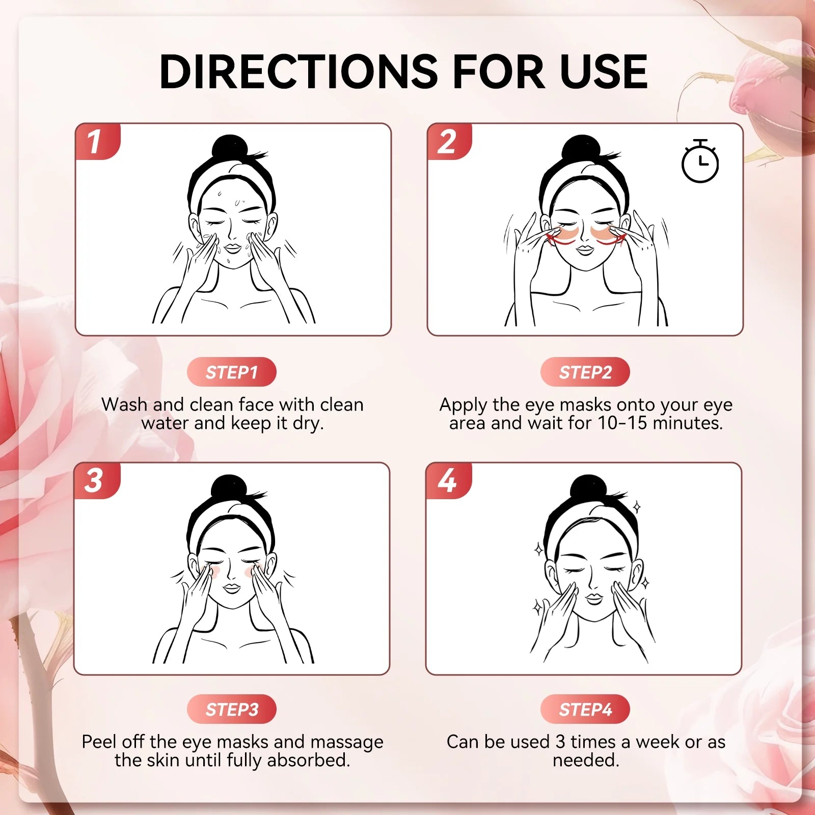 Rose Eye Mask Eye Patches 60 Pcs Puffy Eyes Dark Circles Reduce Wrinkles and Fine Lines Undereye