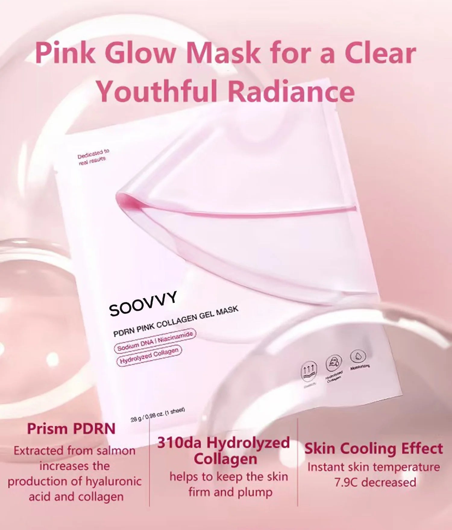 Pink Collagen Jelly Gel Mask , Overnight Face Mask for Glass Glow Skin Care ,Moisturizing Collagen Face Mask, Korean Skincare, 4Ea