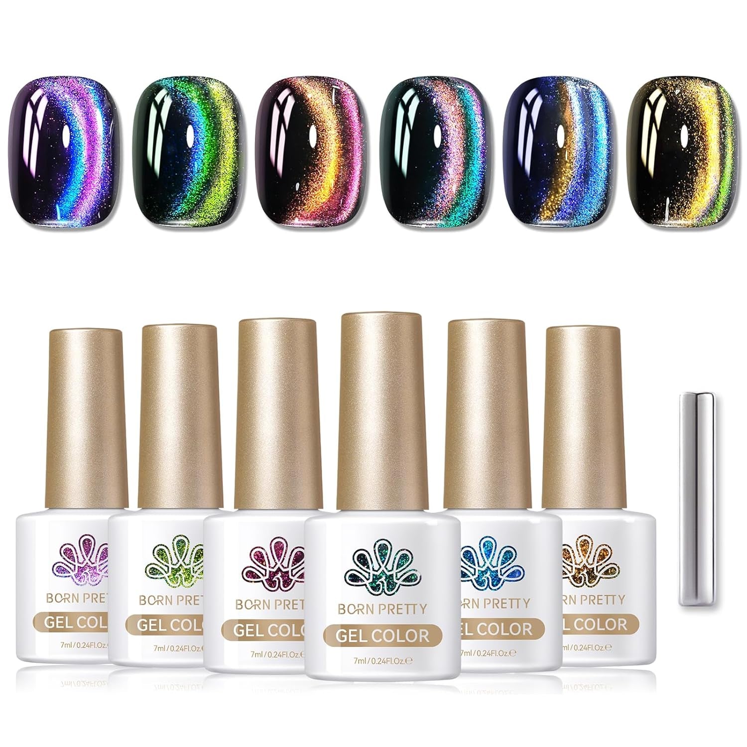 Cat Magnetic Gel Nail Polish 9D Chameleon Holorgraphic Cat Magnetic Eye Gel Polish Glitter Gel Polish Set 6PCS
