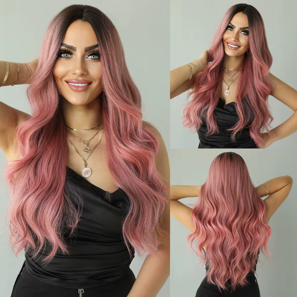 Long Wavy Purple Synthetic Wig for Women Daily Cosplay Party Natural Resistant Hair Wigs with Bangs Ombre Wigs