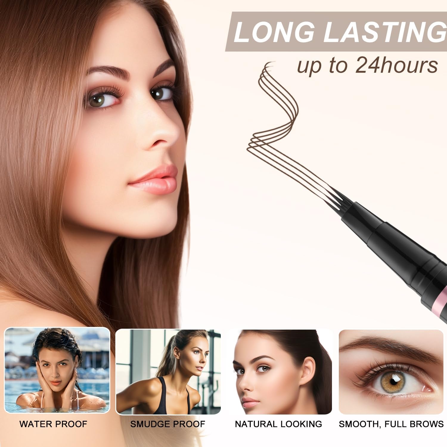 Eyebrow Pencil Makeup Kit, with Waterproof 2-IN-1 Microblading Eyebrow Pen, Eyebrow Pomade, Eyeliner and Dual-Ended Eyebrow Brush, Brow Pencil Kit for Natural Eyebrows - Dark Brown