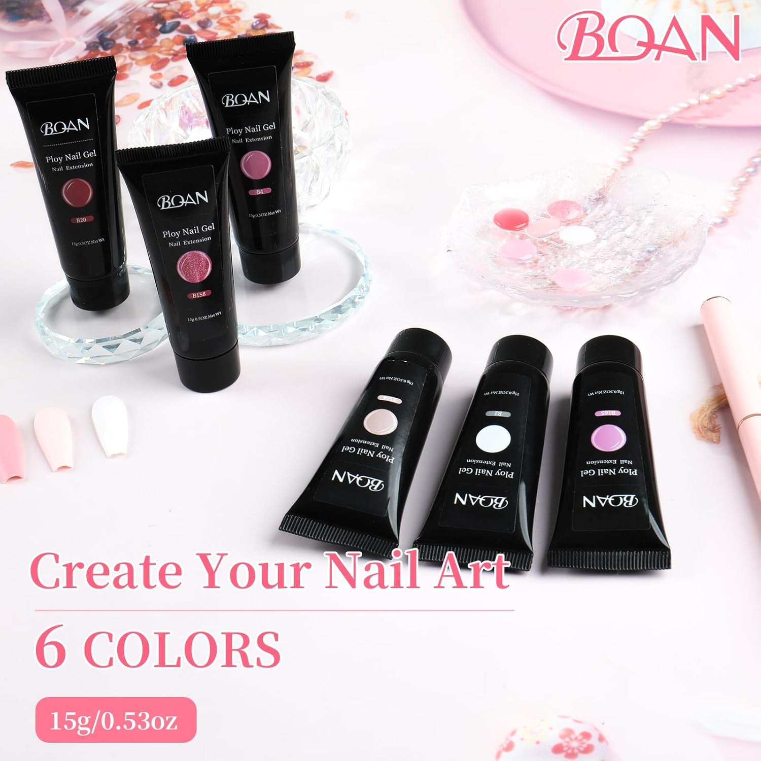Poly Nail Gel Kit - 6 Shades Builder Gel for Long-Lasting Nail Extensions | 15Ml Each | Salon-Quality DIY & Home Use | Low Odor
