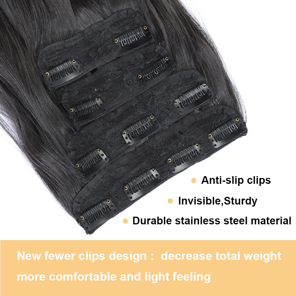 4PCS Clip in Hair Extensions 20Inch Long Wavy Hair Extensions Clip Ins Synthetic Thick Hair Piece for Women(Black)