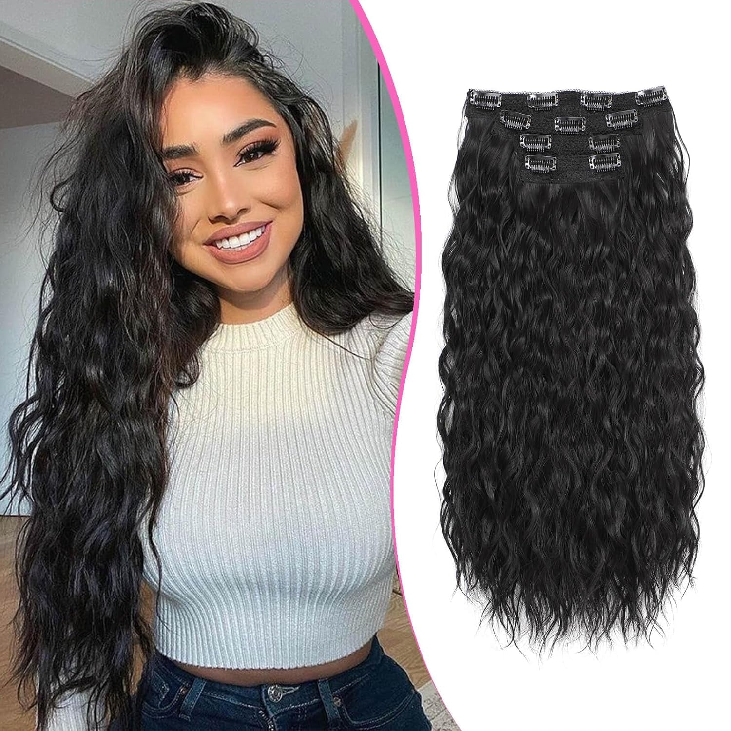 4Pcs Clip in Hair Extensions 20Inch Blonde Soft Invisible Hair Extensions Clip Ins Thick Mermaid Curly Hair Clip Ins Seamless Lace Weft for Women(Ivory Blonde)